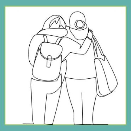 איור של שני אנשים מחובקים הולכים