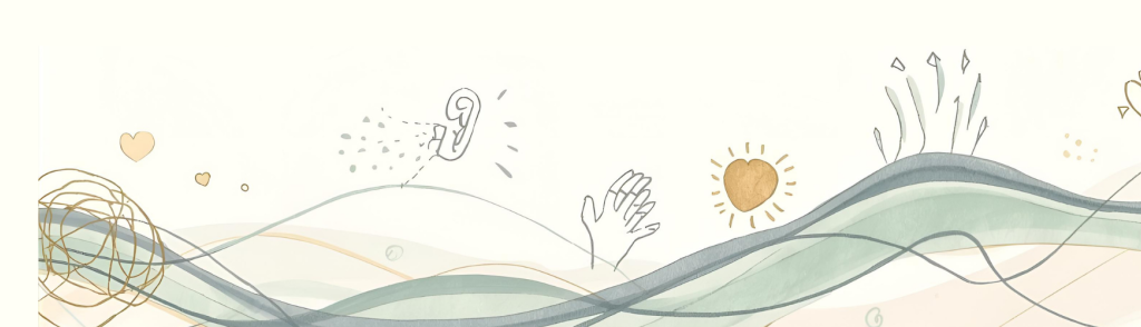 איור של קווים מבולבלים ומתיישרים עם לבבות אוזן ועוד כמה שימויים של הכלה ועזרה