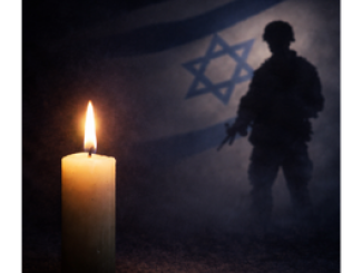 נר זיכרון, דגל מתנופף וצללית של חייל