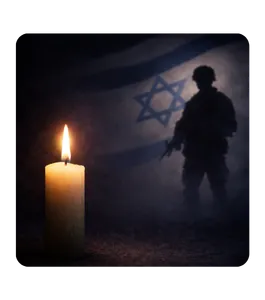 נר זיכרון, דגל מתנופף וצללית של חייל